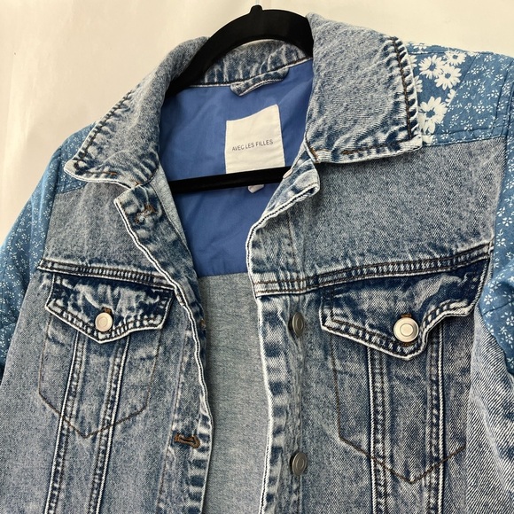 Avec Les Filles Floral Patchwork Blue Denim Jacket Size Xtra Small - Picture 5 of 10